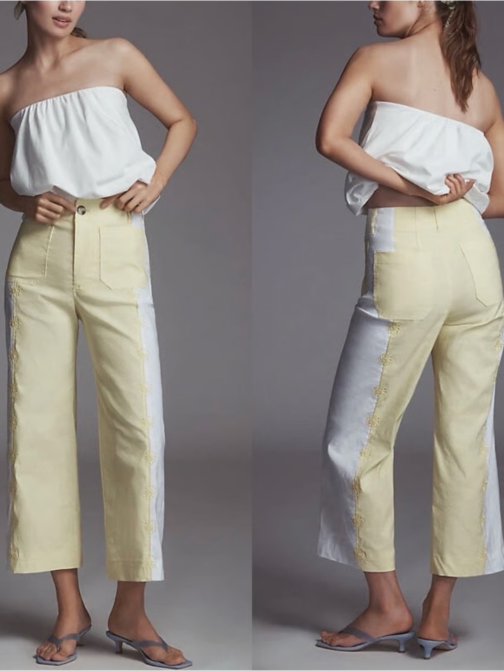 NWT Anthropologie Maeve Colette Embroidered Crop Wide-Leg Pants Yellow